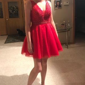 Red V-Neck Homecoming Dress